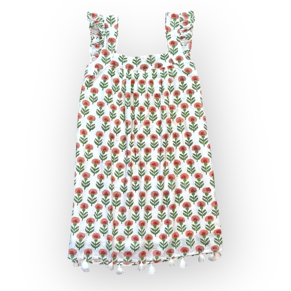 Sunshine Tienda Sleeveless Block Print Red Green Floral Cotton Dress- XS/S - Picture 1 of 8